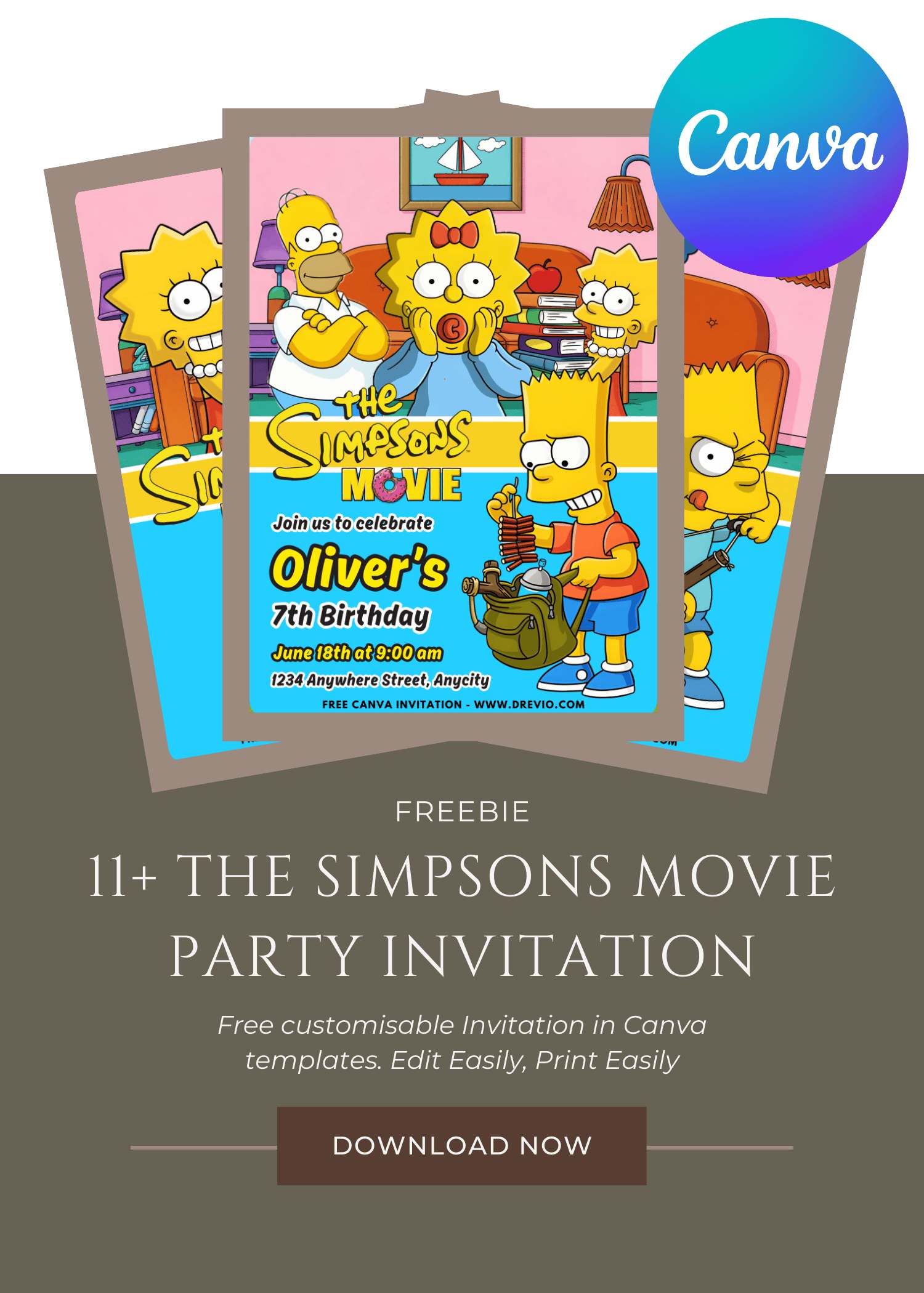 11+ FREE Cute Springfield The Simpsons Birthday Invitation (Editable Canva)